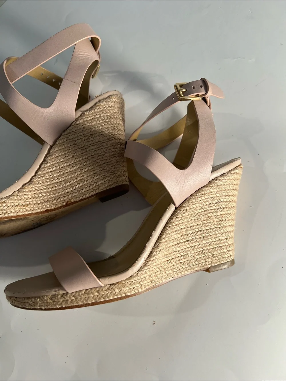 Michael Kors Pale Blush Leather Espadrille Wedges Size 10